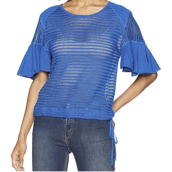 3-FOR-$30 Free People Sz L Babes Only Mesh Knit Sweater Lasting Laguna Blue New - Picture 13 of 13